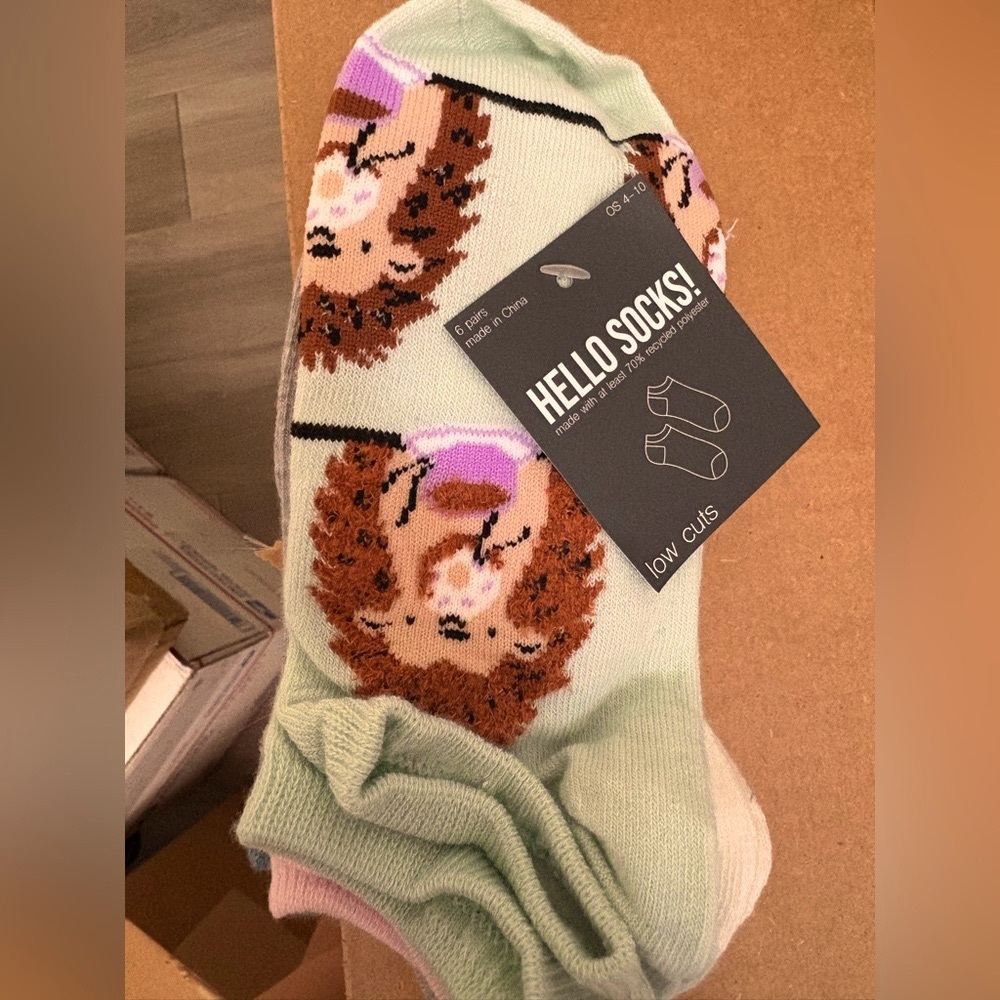 2 for $8 Hello Socks! Animal Low Cut, 6 pairs. Hedgehog, Fox, Raccoon, Chipmunk